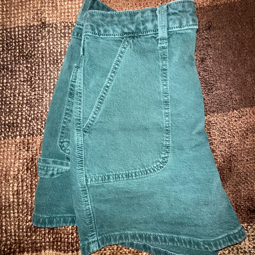 Green Denim Utility Shorts